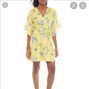 Charles Henry Yellow Floral Wrap Dress - Short